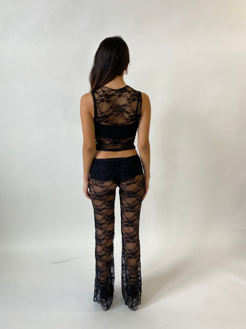 Low Rise Lace Pants in Black
