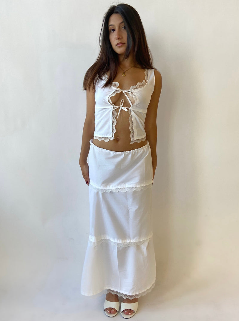 Cotton Lace Maxi Skirt in White